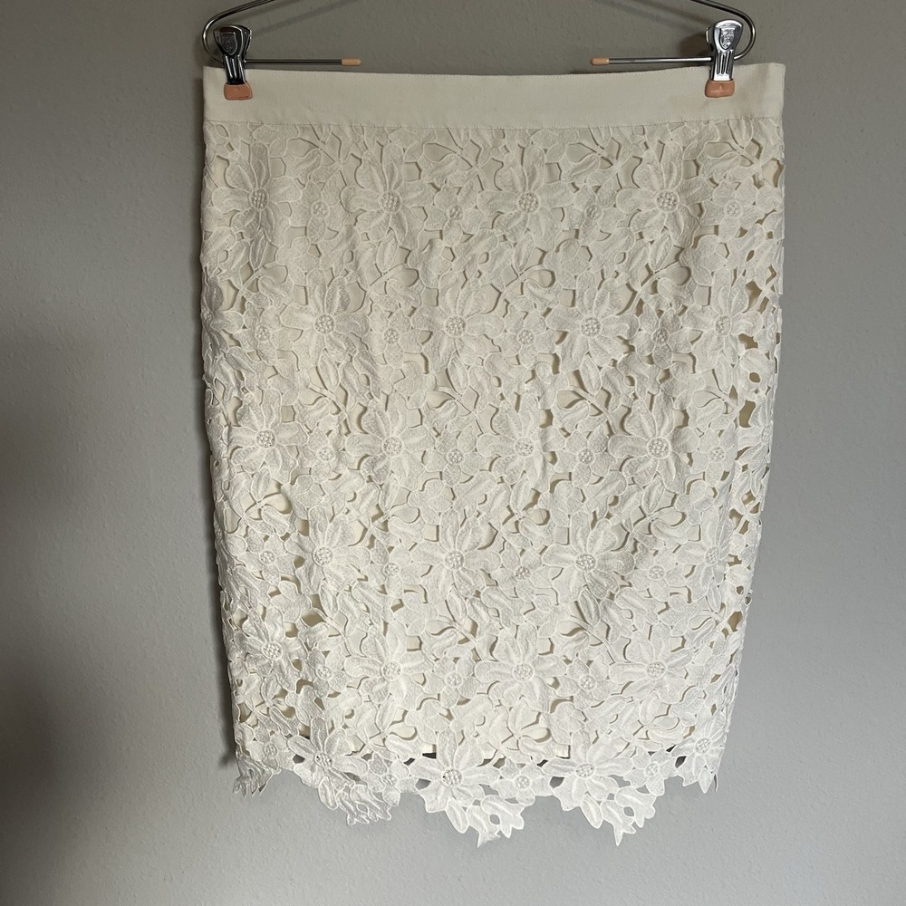 Loft White Pencil Skirt Size 12 Lace Overlay Crochet Floral Bride Bridal NWT